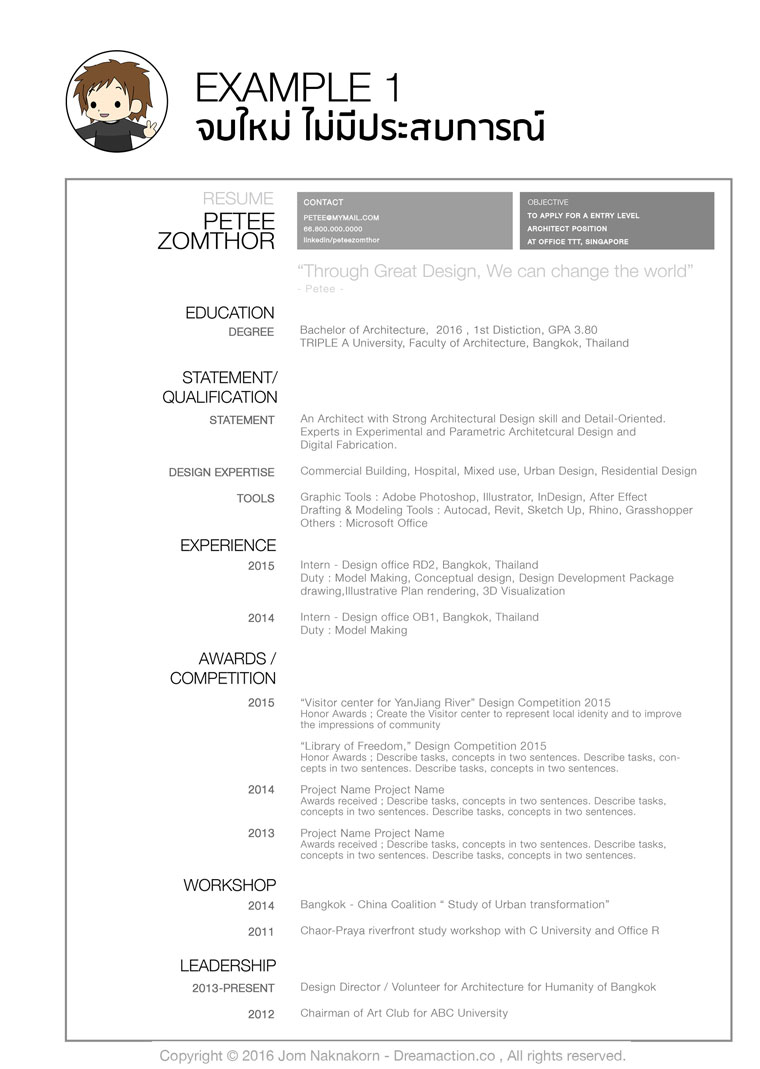 ตัวอย่างเรซูเม่ จบใหม่ resume