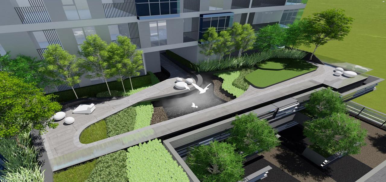 Strategies การออกแบบ Sales Gallery The base by sansiri VVdesine landscape architect