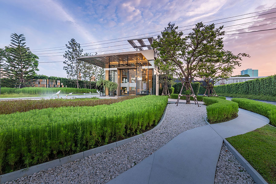 Strategies การออกแบบ Sales Gallery The base by sansiri VVdesine landscape architect